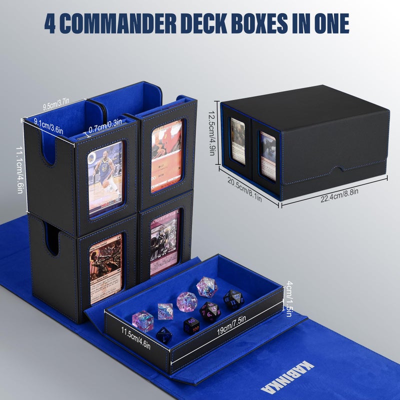 Kabinka Card Deck Box for MTG with Commander Display, 5 in 1 Card Storage Box Fits 400+ Double-sleeved Cards, Removable Deck Case for TCG/Sports Cards with Dice Tray, 4 Magnetic Card Holders (Black Blue) - Image 4