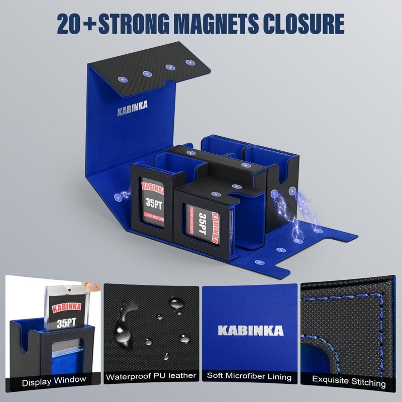 Kabinka Card Deck Box for MTG with Commander Display, 5 in 1 Card Storage Box Fits 400+ Double-sleeved Cards, Removable Deck Case for TCG/Sports Cards with Dice Tray, 4 Magnetic Card Holders (Black Blue) - Image 2