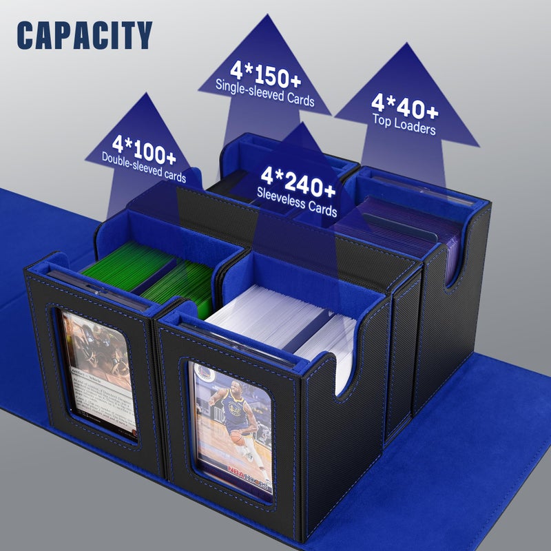 Kabinka Card Deck Box for MTG with Commander Display, 5 in 1 Card Storage Box Fits 400+ Double-sleeved Cards, Removable Deck Case for TCG/Sports Cards with Dice Tray, 4 Magnetic Card Holders (Black Blue) - Image 3