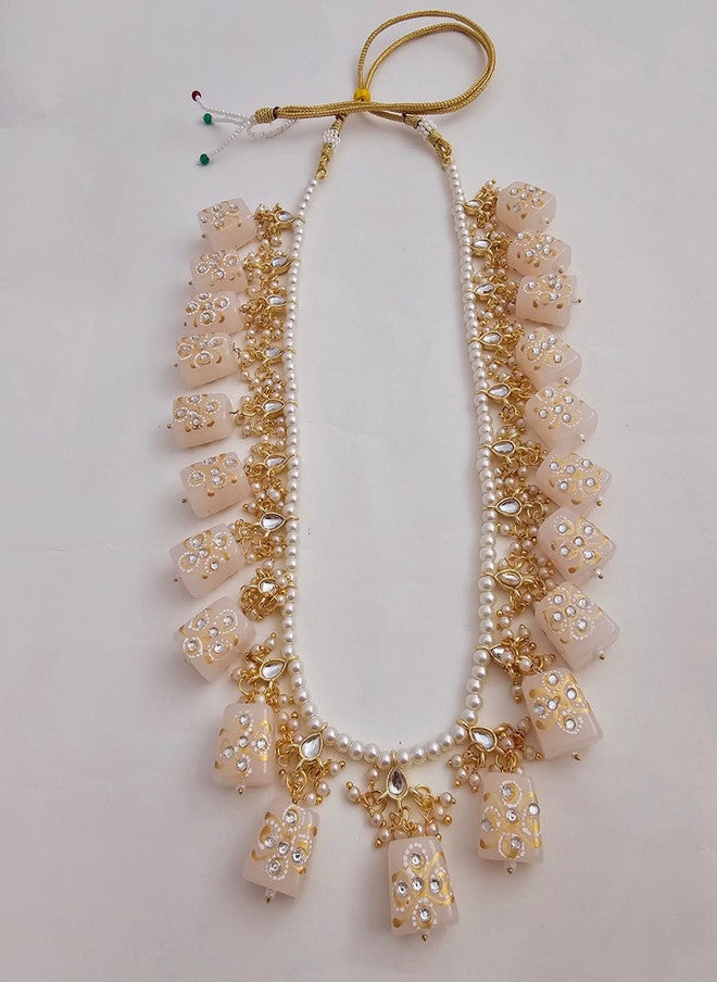 Binnis Wardrobe Gold Plated Quartz Stone Studded & Beaded Necklace & Earrings - Image 2