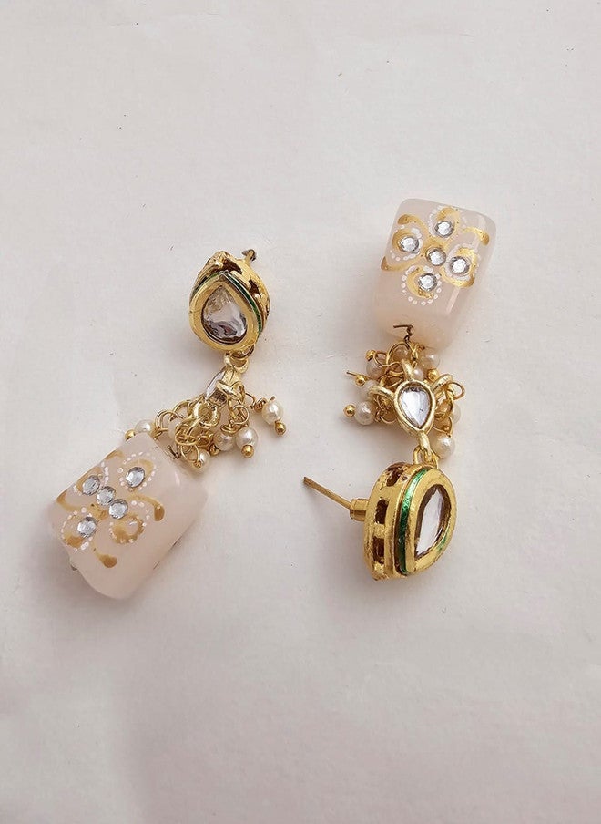 Binnis Wardrobe Gold Plated Quartz Stone Studded & Beaded Necklace & Earrings - Image 3