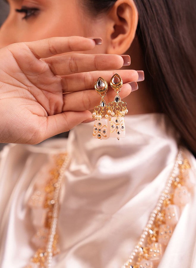 Binnis Wardrobe Gold Plated Quartz Stone Studded & Beaded Necklace & Earrings - Image 4