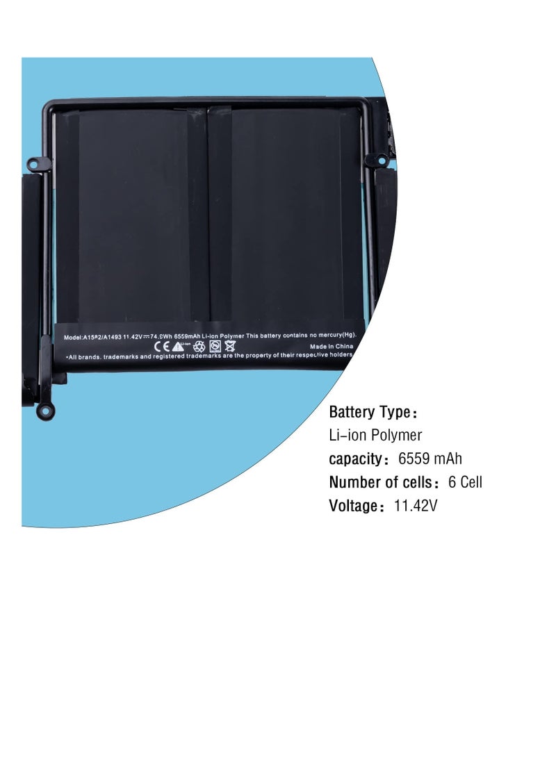 Zexen A1582 A1502 Laptop Battery Replacement for Macbook pro Retina 13 inch Late 2013 Mid 2014 Early 2015,Fits A1493 Laptop Battery [Li-Polymer 11.42V74.9WH 6559mAh] - Image 4