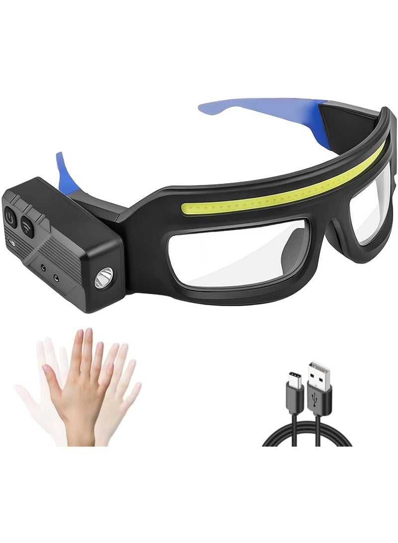 HUMJO LED Safety Glasses with Front Light & Side Flashlight, Rechargeable Hands-Free Work Light Goggles, COB Headlamp Safety Eyewear for Repair, Night Work, Cycling, Camping, Mechanic & Outdoor Use - Image 1