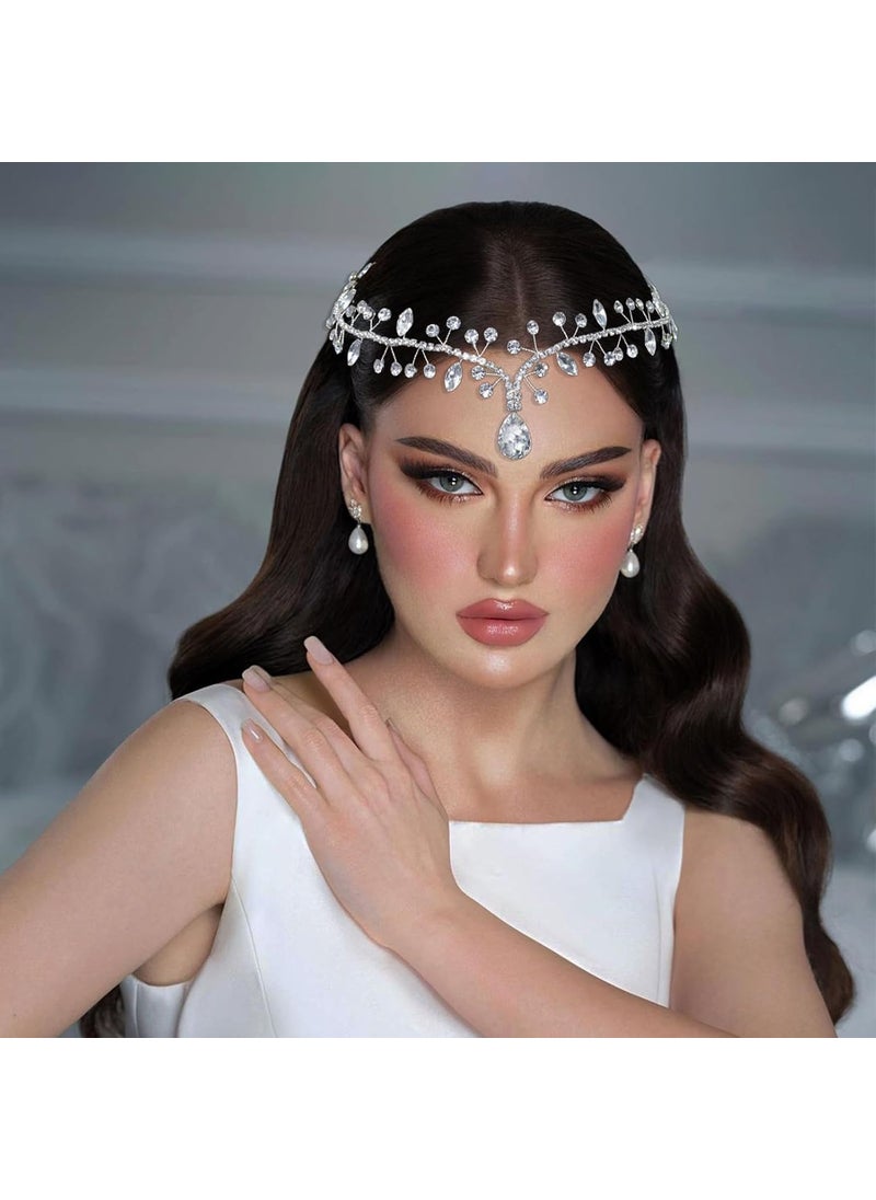 NICENEEDED - NICENEEDED Bridal Rhinestone Headband Silver Waterdrop Head Chain Boho Crystal Teardrop Headpiece Forehead Hair Jewelry Wedding Prom Party Halloween Festival Hair Accessories for Women Girls - Image 1