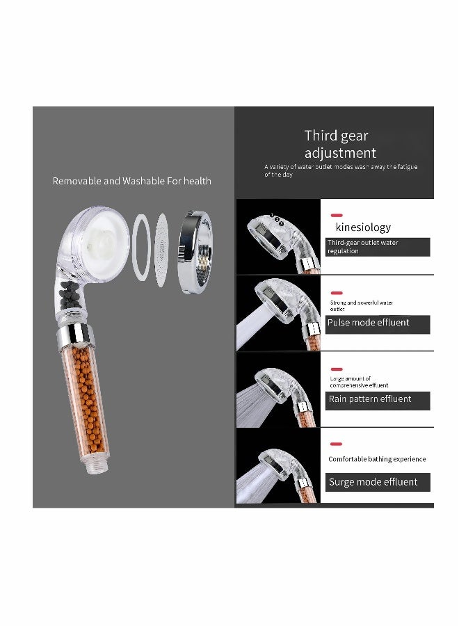 Shower Head Filter, Handheld Shower Heads Water Saving Filtration with 3 Spray Settings, Low/Rainfall/High Pressure Handheld Shower Heads for Hard Wate, Lucency - Image 3