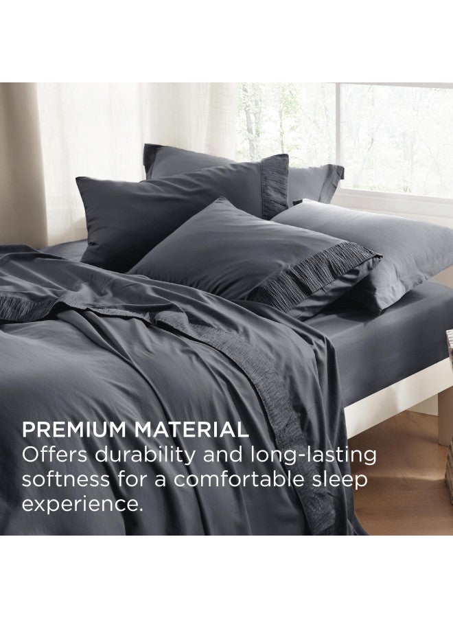 Bedsure Bedsure Cooling Bed Sheet Set Grey - Soft Sheets for California King Size Bed, 4 Pieces Hotel Luxury Easy Care Polyester Microfiber  - Image 4