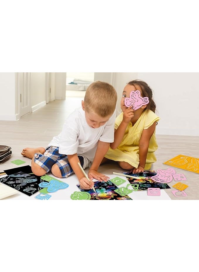 Scratch Book with Stencils - Dinosaur Theme, A Combination of Scratch Art and Stencils for Children Ages 3+, Arts and Crafts for Children, Green - Image 2