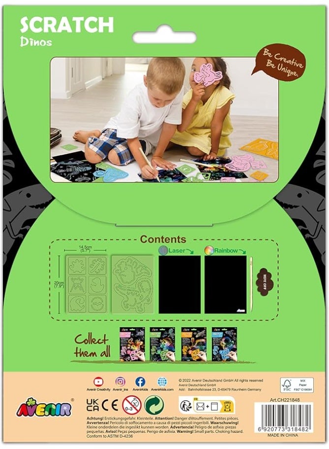 Scratch Book with Stencils - Dinosaur Theme, A Combination of Scratch Art and Stencils for Children Ages 3+, Arts and Crafts for Children, Green - Image 3