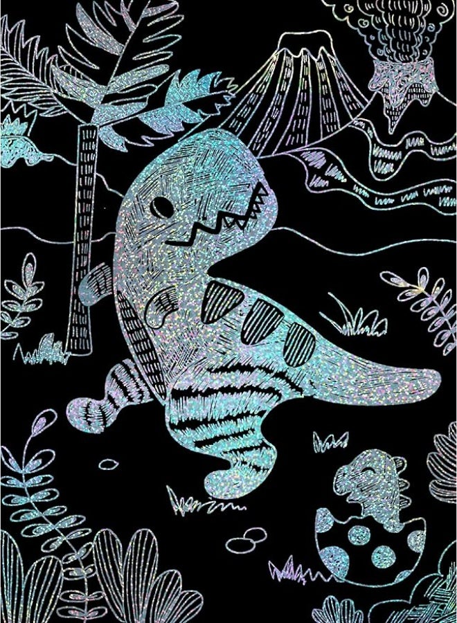 Scratch Book with Stencils - Dinosaur Theme, A Combination of Scratch Art and Stencils for Children Ages 3+, Arts and Crafts for Children, Green - Image 5