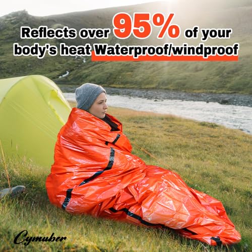 Cymuber Emergency Sleeping Bag Survival Bag, Cymuber Portable Waterproof Thermal Bivy Sacks Tac Bivvy Bags,Camping Mylar Sleeping Bag Survival Gear Emergency Blankets Survival Shelter - Image 3