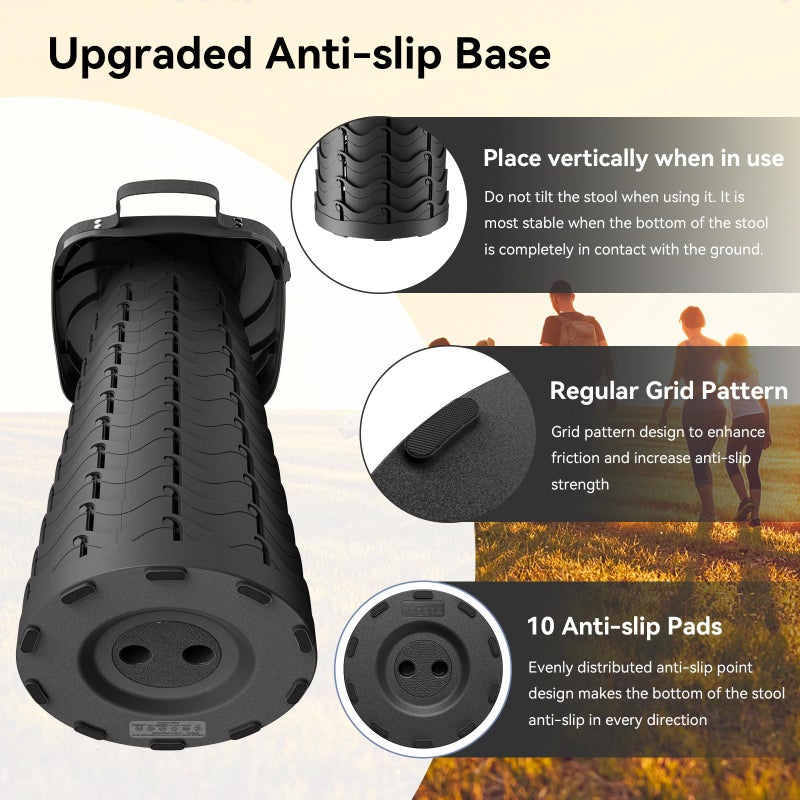 Guioiby 2025 Upgraded Portable Folding Stool  Collapsible Stool  Telescoping Camping Stool With Max Load Capacity 485Lbs  Square Retractable Seat For Camping Gardening Fishing Hiking Bbq[Black] - Image 3