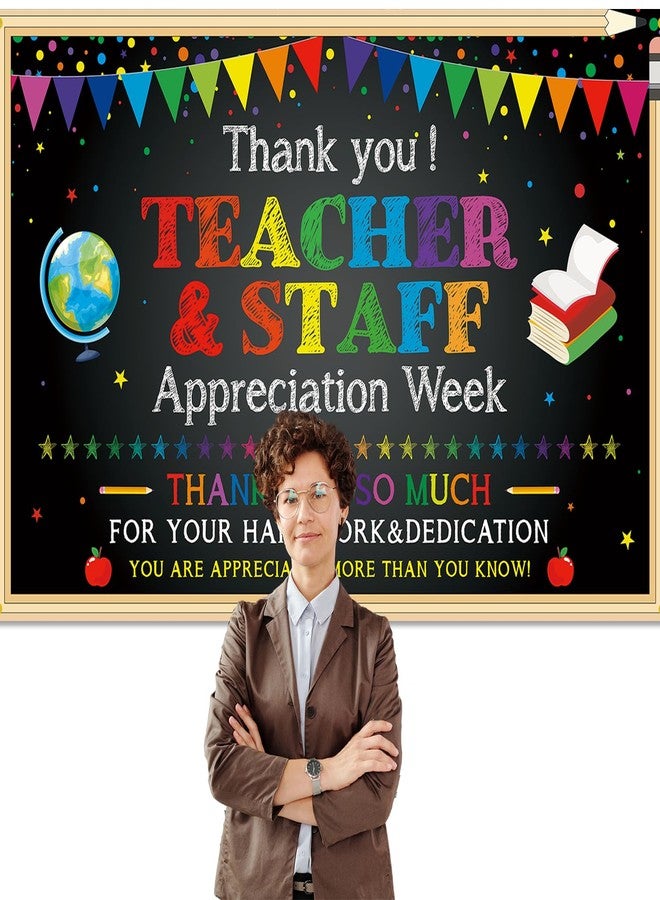 PTFNY Thank You Teachers Teacher Appreciation Week Backdrop Banner Decorations Teachers Staffs Appreciation Week Decorations Thank You Teachers Banner Photo Booth Props Background Decorations - Image 3
