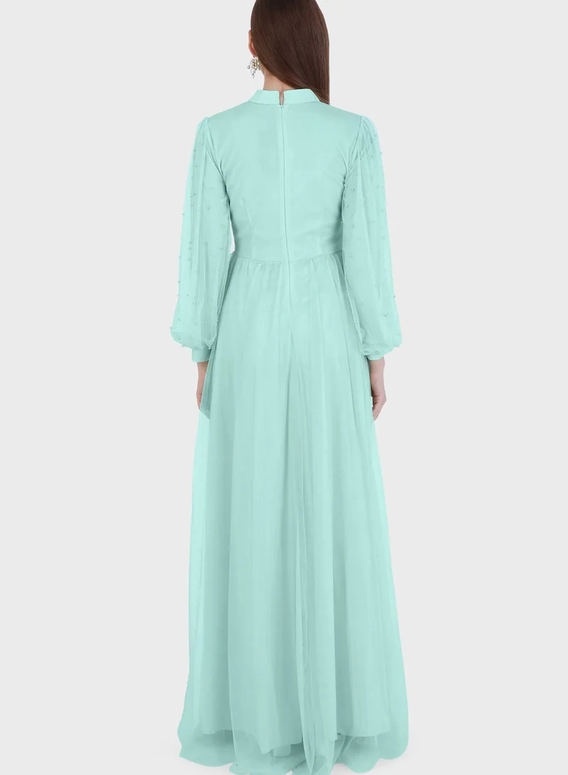 Refka by modanisa Crew Neck Balloon Sleeve Tulle Dress