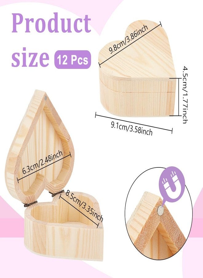 UNICRAFTALE 12Pcs Unfinished Wood Heart Box Unpainted DIY Storage Box Wooden Boxs with Hinged Lid Love Gift Boxs for DIY Valentine'S Day Crafting Making 3.58"x3.86"x1.77" - Image 3