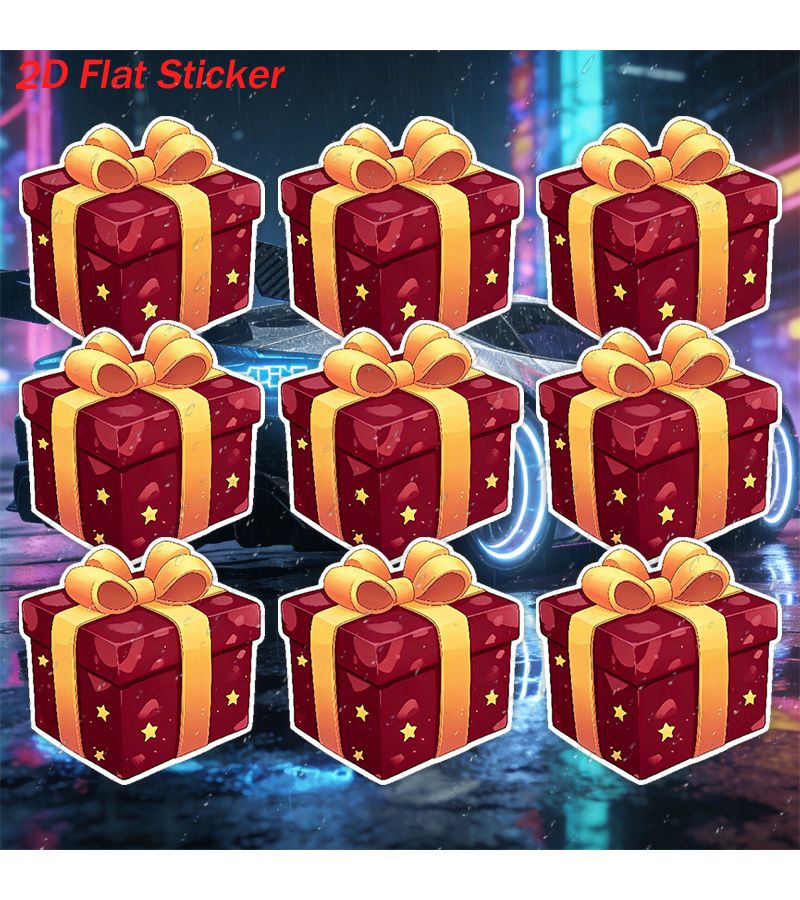 9 Pack 2D Flat Vinyl Stickers Cute Pattern Gift Box Car Laptop Decal - Image 3