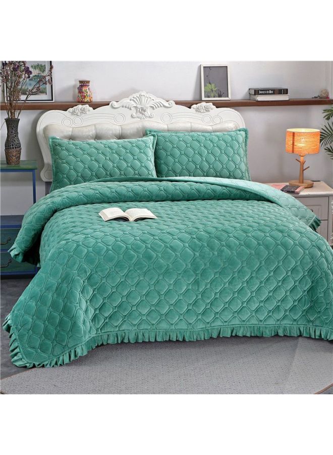 Winter Crystal Velvet Bed Sheet Blanket Thickened Non-slip Warm Coral Velvet Blanket Single Double Plus Velvet Blanket-Color:Lace Style-dark Green☢-Specifications:230* 230cm ☢ - Image 1