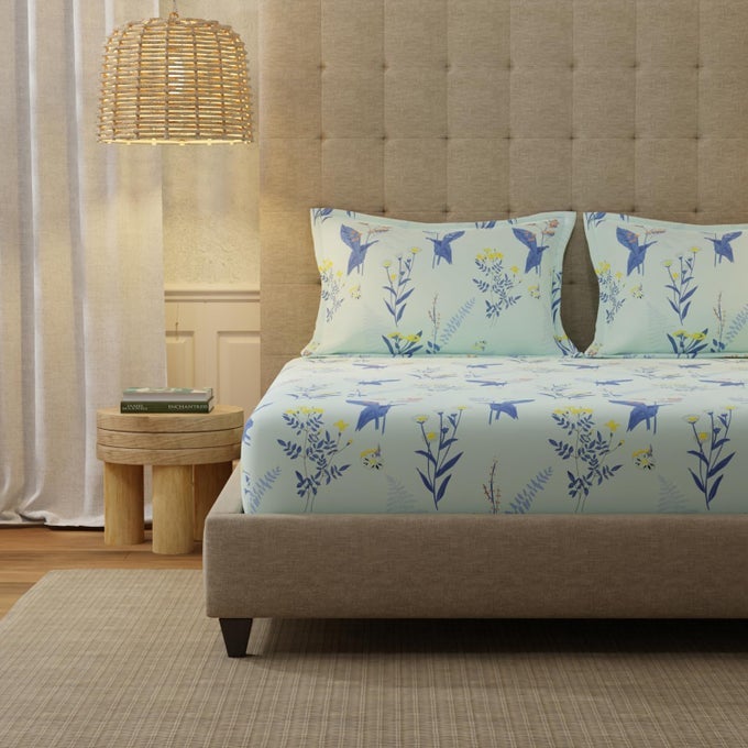 SERENE 200 TC 100 COTTON BEDSHEET FOR DOUBLE BED BEDSHEET QUEEN SIZE COTTON DOUBLE BEDSHEET COTTON WITH 2 PILLOW COVERS WHISPER MINT BLUE SIZE 88 X 100 INCHES