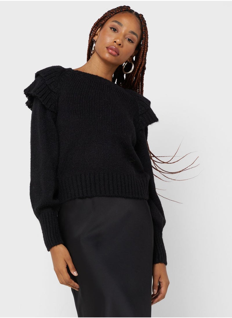 ONLY - Ruffle Sleeve Knitted Sweater - Image 1