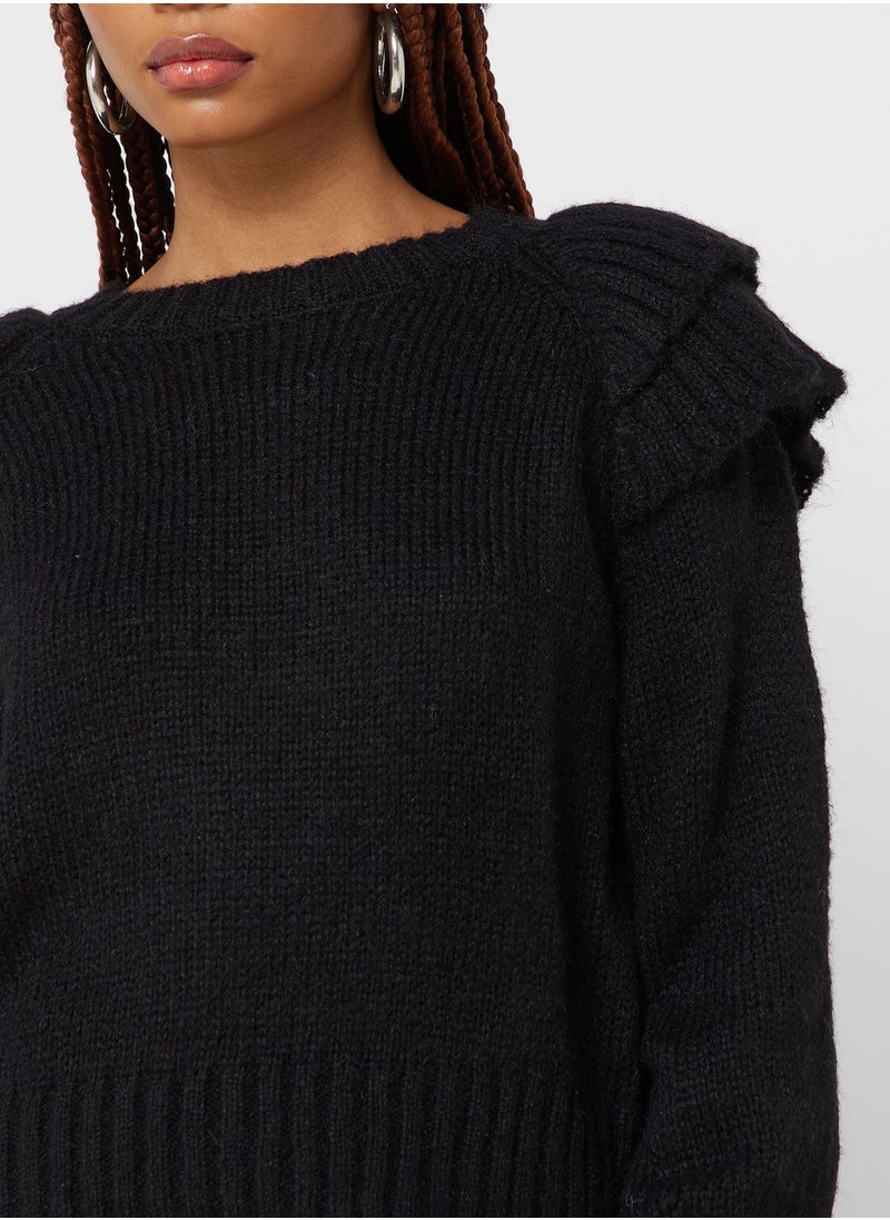 ONLY - Ruffle Sleeve Knitted Sweater - Image 1