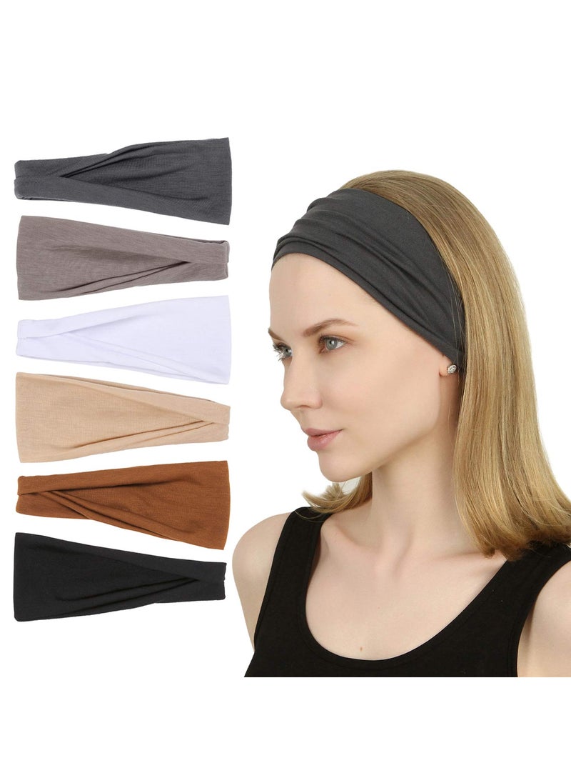 Sea Team Sea Team 6Pack Womens Sport Headbands Yoga Hairbands Elastic Cotton Sweatbands for Running Hiking Cycling Workout 
