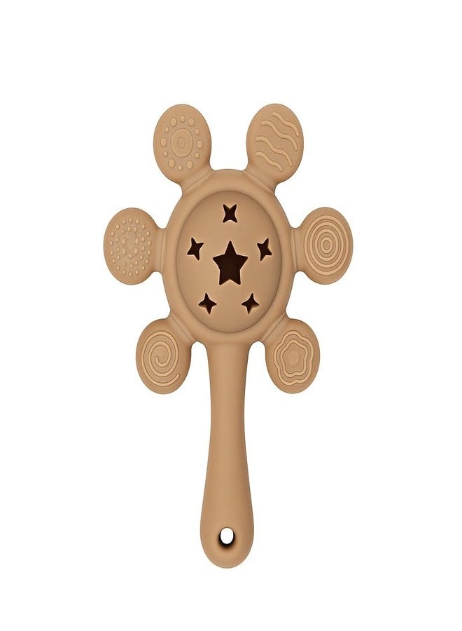 Nestlooms Silicone Baby Rattle Teether, BPA-Free, Food-Grade Teething Toy with Soft Multi-Texture Surface, Easy-Grip Rattle for Gum Relief & Early Development,for Infants & Toddlers (StarPetal Brown) - Image 1