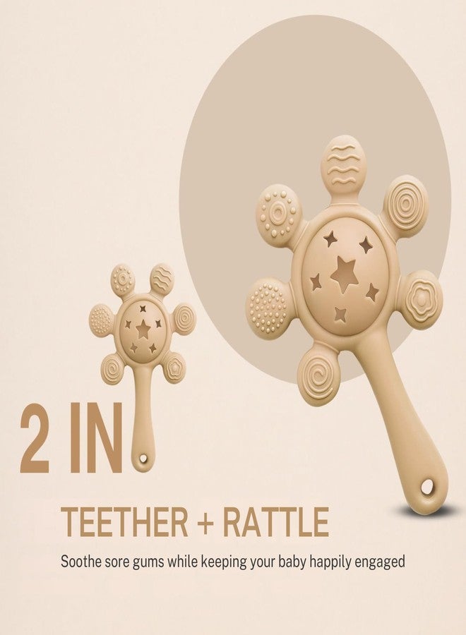 Nestlooms Silicone Baby Rattle Teether, BPA-Free, Food-Grade Teething Toy with Soft Multi-Texture Surface, Easy-Grip Rattle for Gum Relief & Early Development,for Infants & Toddlers (StarPetal Brown) - Image 2