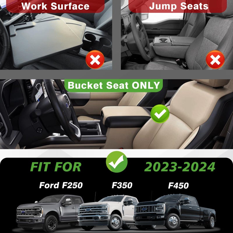 Muslogy Center Console Armrest Cover Fit for Ford F250 F350 F450 2023-2025 2026 Super Duty Accessories, Comfort Armrest Pad Console Lid Cushion Vegan Leather Regular Thick(Bucket Seat ONLY) - Image 5