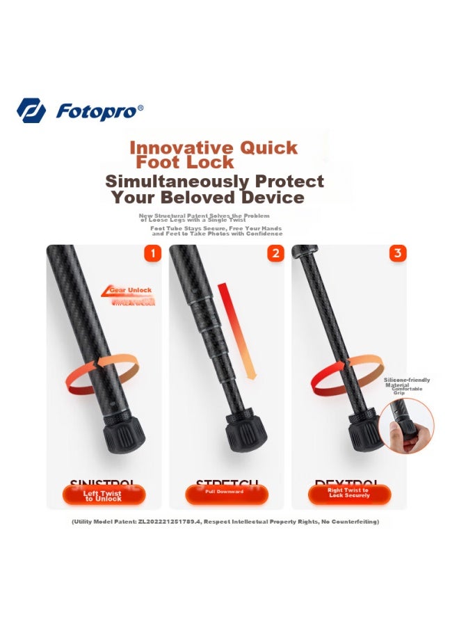 Fotopro رأس كرة بانورامي مزدوج Fotopro Air 3 من ألياف الكربون، حامل كاميرا بدون مرآة للتصوير الفوتوغرافي والفيديو، رمادي كربوني أصلي، الوزن/0.9 كجم، مشبك هاتف - Image 5