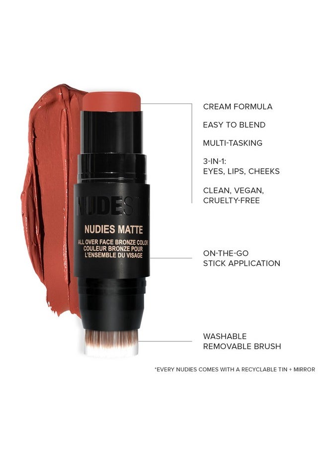 NUDESTIX - Nudies Matte Cream Bronzer 3-In-1 All Over Face Colour For Face, Eyes, And Lips W/Blending Brush (Beach Babe) - Image 1