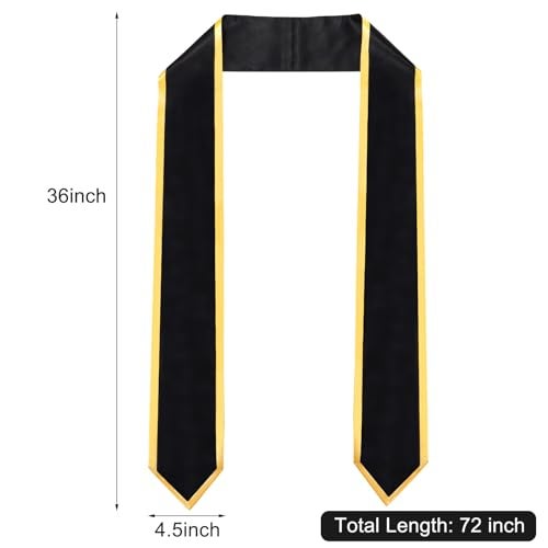 Lawei 4 Pieces 72 Inch Unisex Graduation Stole, Adult Plain Graduation Sash Honor Classic End With Trim for Academic Commencements, 2024 Personalized Graduation Sash Gift, Black - Image 2