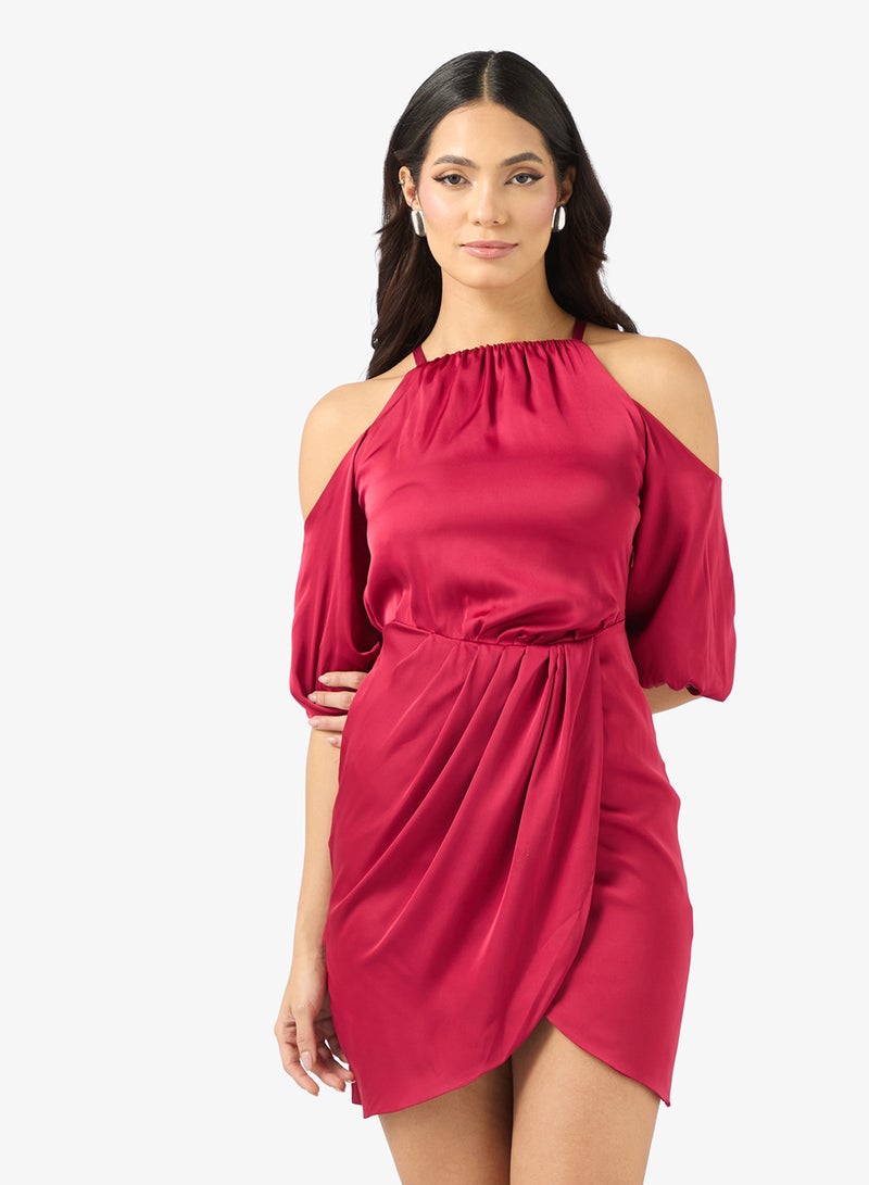 رينيه فستان قصير بياقة هالتر وتنورة توليب - Image 1