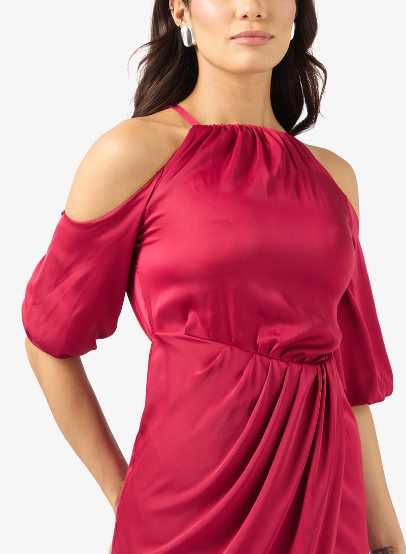 رينيه فستان قصير بياقة هالتر وتنورة توليب - Image 3