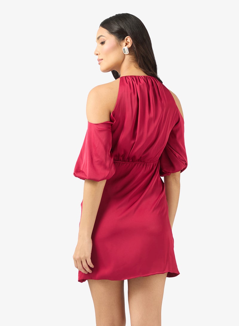 رينيه فستان قصير بياقة هالتر وتنورة توليب - Image 2