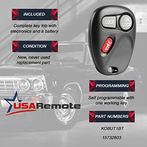 USARemote بديل لجهاز التحكم عن بعد بدون مفتاح 3 أزرار لشيفروليه GMC 1998-2002 رقم القطعة: 15732803 KOBUT1BT - Image 3