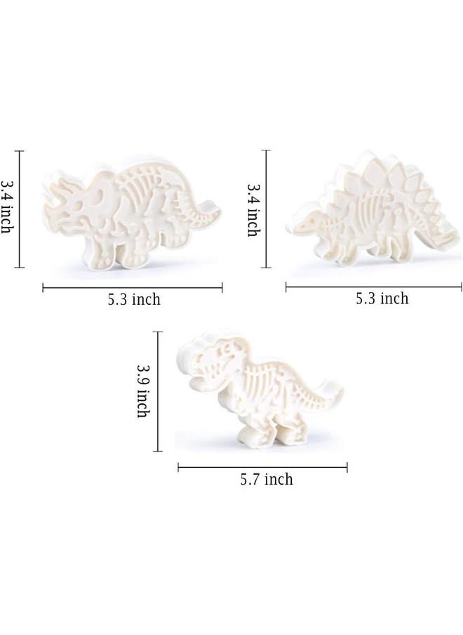 yongsheng Jurassic Dinosaur Cookie Cutters and Skeleton Stampers T-Rex Stegosaurus Triceratops Fossil Cookie Cutters Set (Pack of 6)  - Image 3
