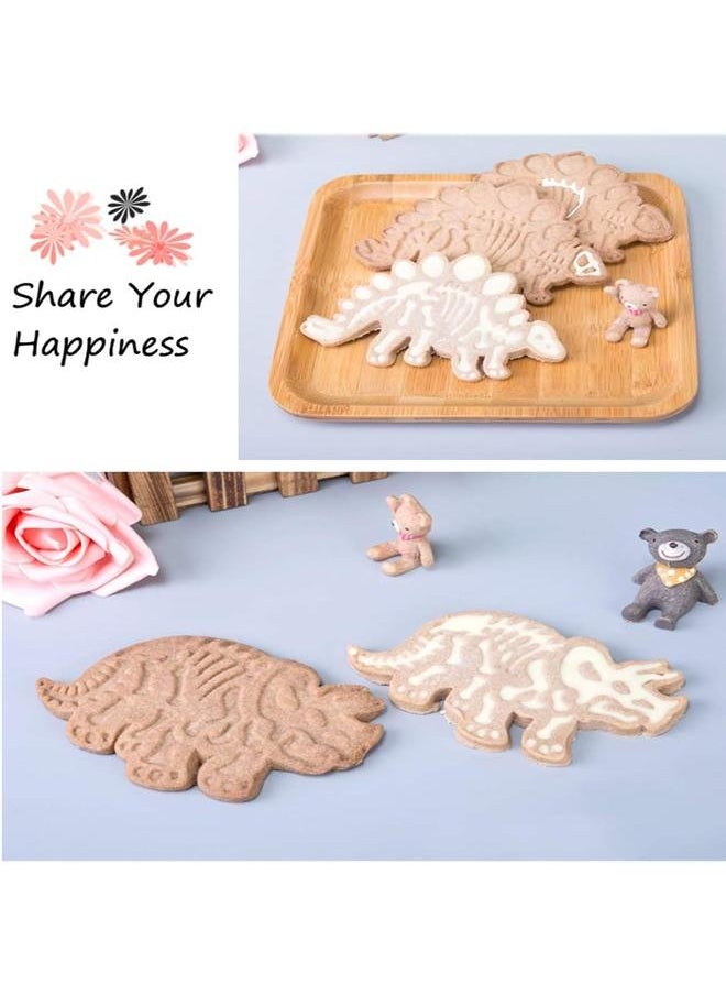 yongsheng Jurassic Dinosaur Cookie Cutters and Skeleton Stampers T-Rex Stegosaurus Triceratops Fossil Cookie Cutters Set (Pack of 6)  - Image 5