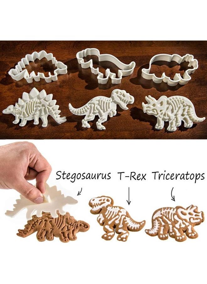 yongsheng Jurassic Dinosaur Cookie Cutters and Skeleton Stampers T-Rex Stegosaurus Triceratops Fossil Cookie Cutters Set (Pack of 6)  - Image 2