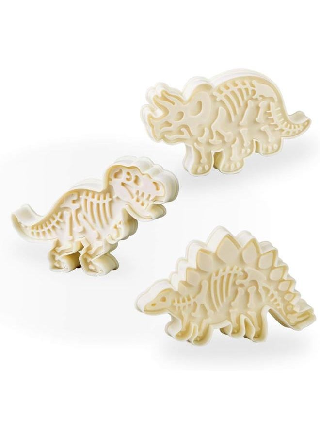 yongsheng Jurassic Dinosaur Cookie Cutters and Skeleton Stampers T-Rex Stegosaurus Triceratops Fossil Cookie Cutters Set (Pack of 6)  - Image 1