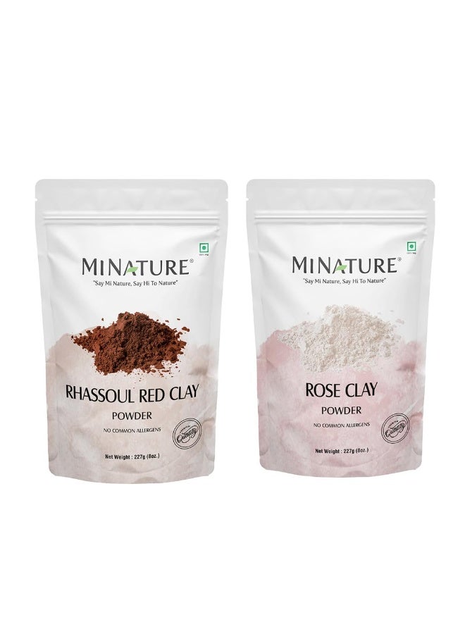 mi nature combo of Rose and Rhassoul Red Clay| Deep Cleansing, Even Skin Tone, Detox & Brightening | All Natural Ingredients | 227g *2 - Image 1