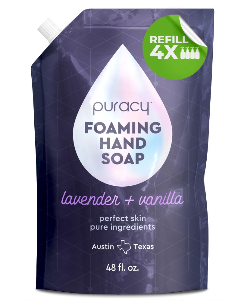 Puracy Foaming Hand Soap Refill - Plant-Powered Natural Hand Soap As Seen on TikTok, Non-Toxic, Sulfate-Free Liquid Soap, Moisturizing Foam Handwash Liquid (Lavender & Vanilla, 48 fl oz) - Image 1