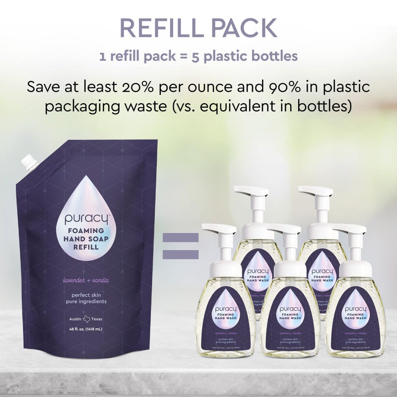 Puracy Foaming Hand Soap Refill - Plant-Powered Natural Hand Soap As Seen on TikTok, Non-Toxic, Sulfate-Free Liquid Soap, Moisturizing Foam Handwash Liquid (Lavender & Vanilla, 48 fl oz) - Image 4