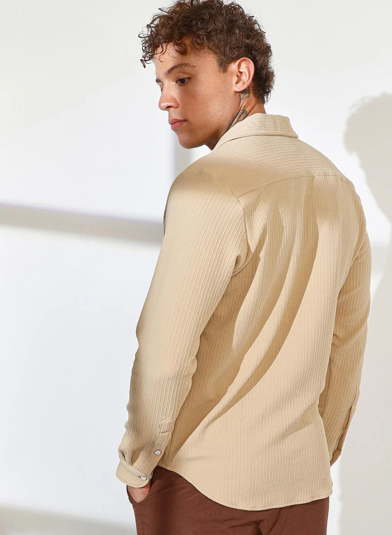 Campus Sutra Men's Butter Yellow Stripe-Creased Shirt
