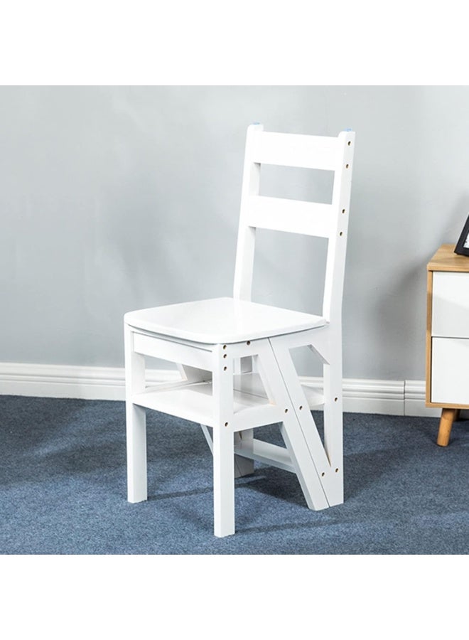 Organized Home Multifunction Home Ladder Chair Solid Wood 4 Step Stool Display Ladder Counter Chair Library-Modern Foldable Step Stool with Seat - Image 1