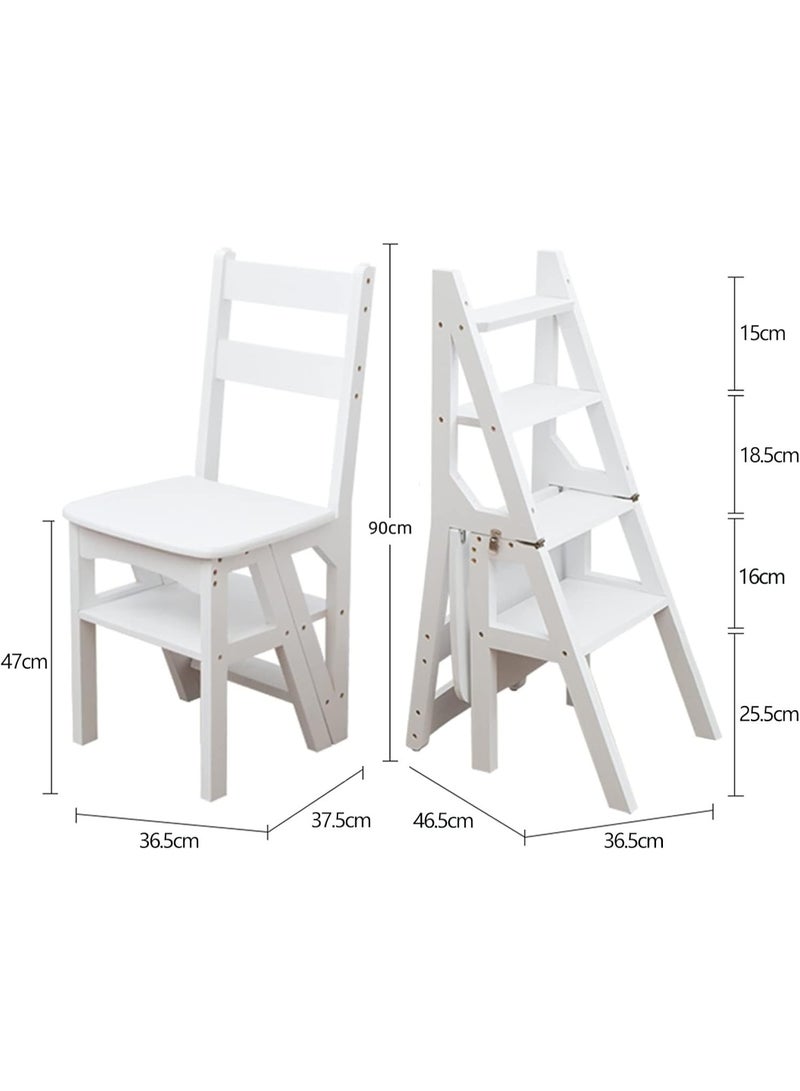Organized Home Multifunction Home Ladder Chair Solid Wood 4 Step Stool Display Ladder Counter Chair Library-Modern Foldable Step Stool with Seat - Image 2