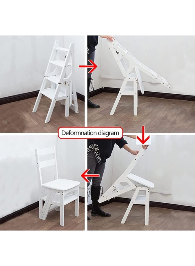 Organized Home Multifunction Home Ladder Chair Solid Wood 4 Step Stool Display Ladder Counter Chair Library-Modern Foldable Step Stool with Seat - Image 3