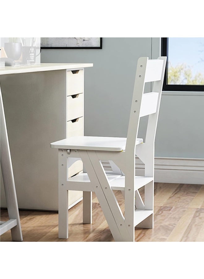 Organized Home Multifunction Home Ladder Chair Solid Wood 4 Step Stool Display Ladder Counter Chair Library-Modern Foldable Step Stool with Seat - Image 4
