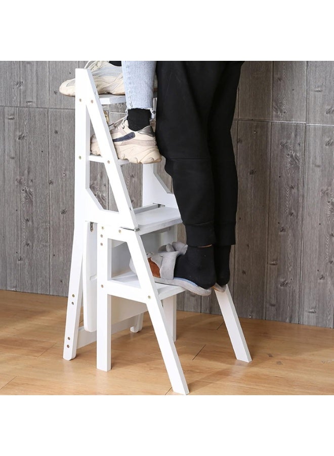 Organized Home Multifunction Home Ladder Chair Solid Wood 4 Step Stool Display Ladder Counter Chair Library-Modern Foldable Step Stool with Seat - Image 5
