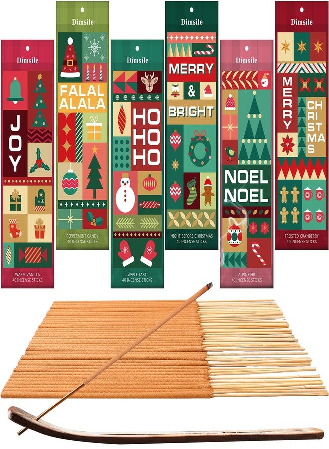 Dimsile 240 Pack Christmas Incense Sticks Natural Incense Sticks Set of 6 Insenses Cinnamon Peppermint Apple Cranberry Vanilla Caramel Pine Tree Citrus Organic Natural - Image 1