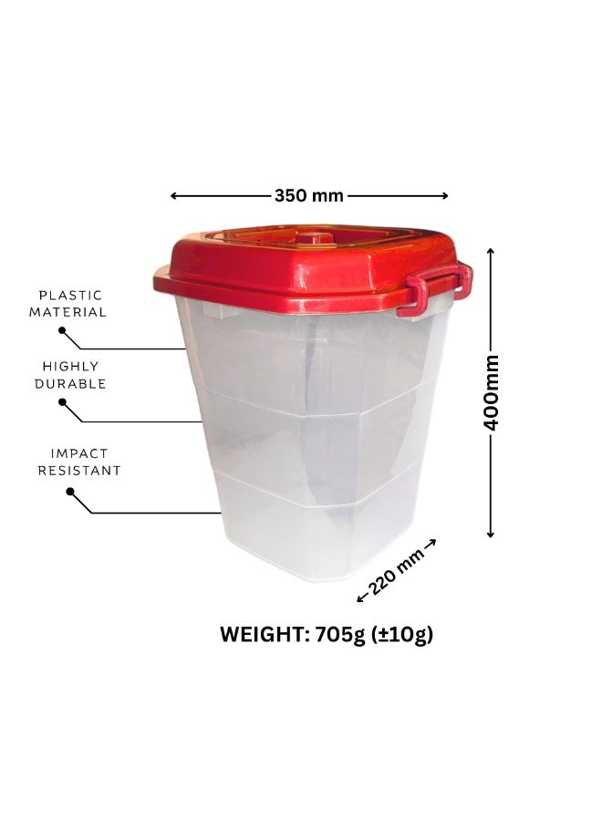 إس إن إتش أسطوانة تخزين أوساكا بغطاء قفل ومقابض جانبية | حاوية شفافة محكمة الإغلاق بغطاء أحمر | منظم متعدد الاستخدامات للمنزل والمطبخ - Image 1